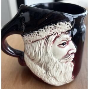 Vintage Flat Earth Pottery Red Santa Claus Coffee Mug Cup 1991 Retro Collector
